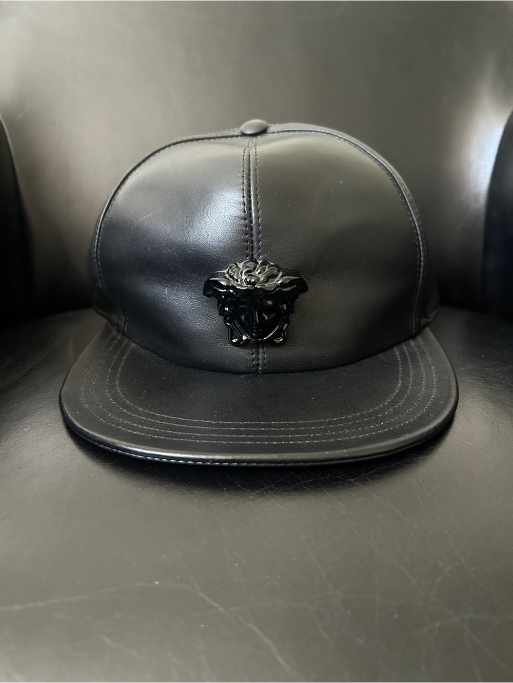 Versace Black Leather Medusa Baseball Hat